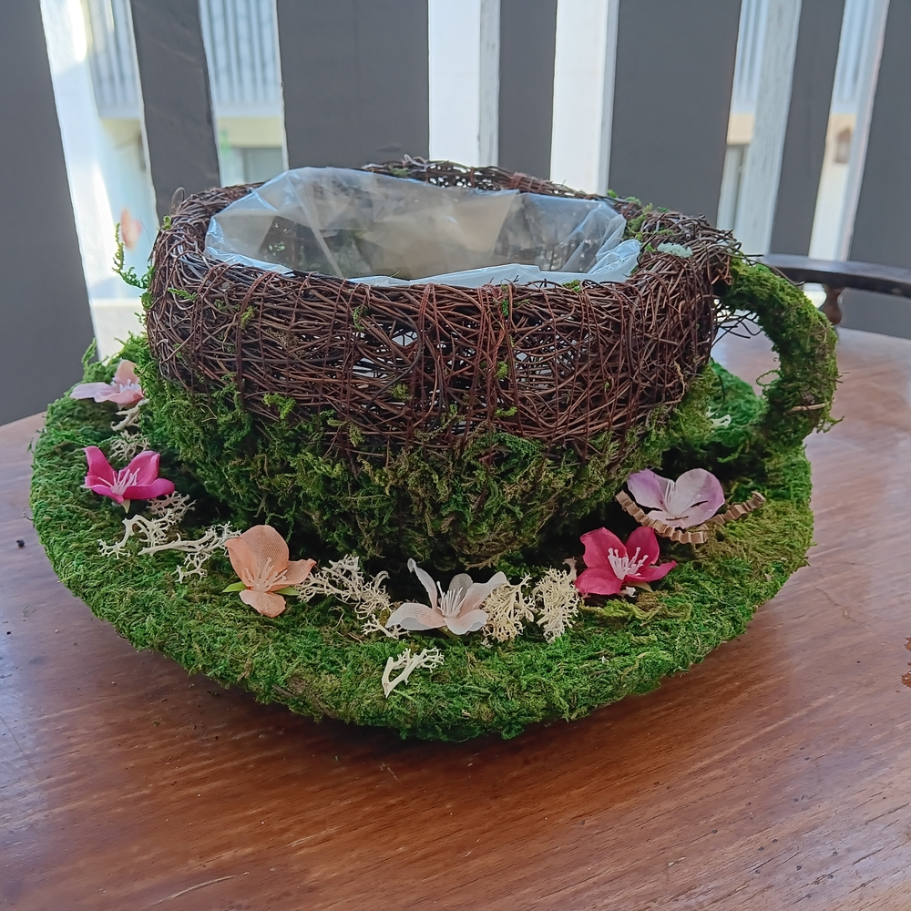 Ashland Moss Teacup with Pink Floral Accent